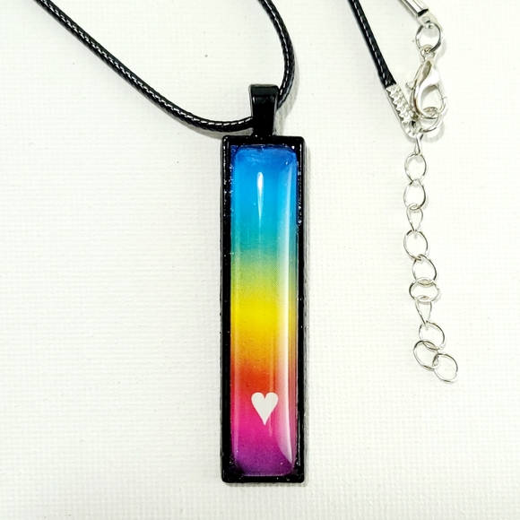RAINBOW HEART Vertical Pendant Necklace - Picture 2 of 5